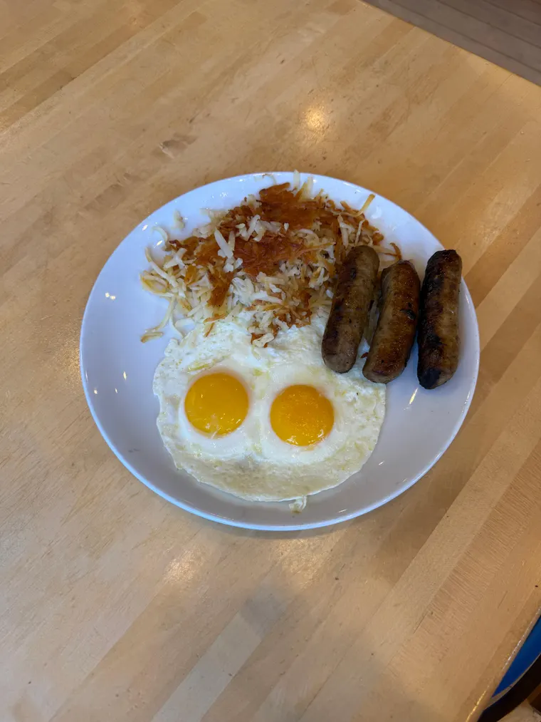 Two Eggs w/ sausage at Yolk City Way Indianapolis